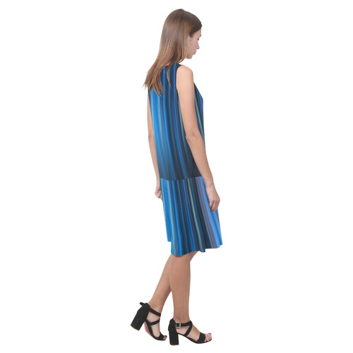 Brillant Blue Black Vertical Stripes Sleeveless Splicing Shift Dress(Model D17)