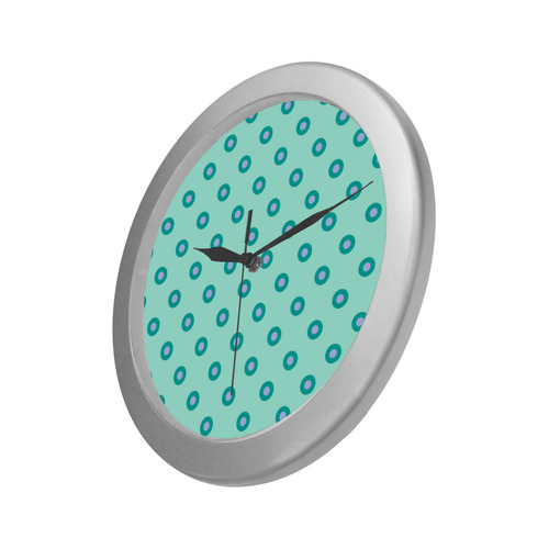 vintage green with pink dots Silver Color Wall Clock