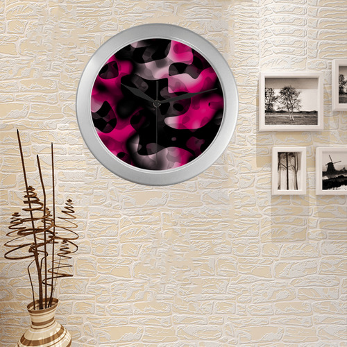 hot pink and black 2 Silver Color Wall Clock