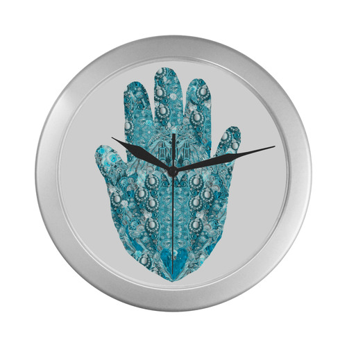 hamsa bijoux 2 turquoise Silver Color Wall Clock