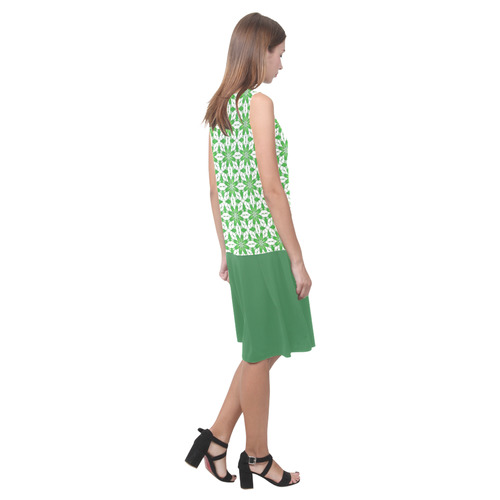 Green White Floral and Ivy Sleeveless Splicing Shift Dress(Model D17)