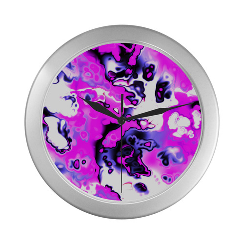 pink purple white abstract Silver Color Wall Clock