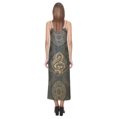 Decorative clef, music V-Neck Open Fork Long Dress(Model D18)