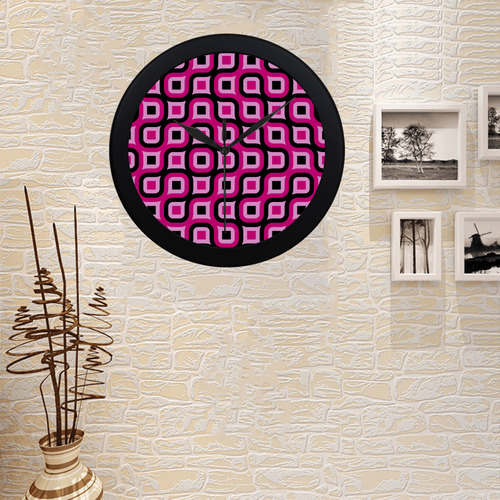 pink and black geoemtric Circular Plastic Wall clock