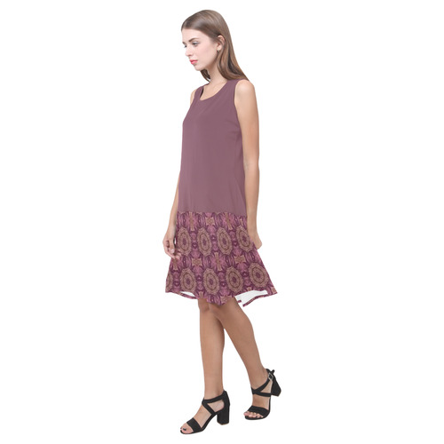 Crushed Berry and Mauve Doily Sleeveless Splicing Shift Dress(Model D17)