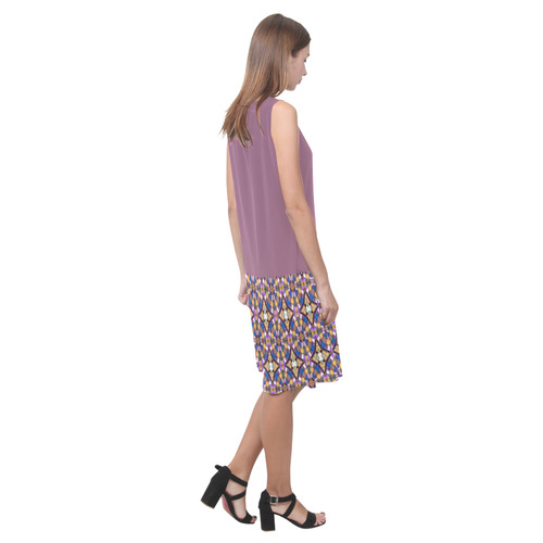 Grape Nectar Purple and Brown Sleeveless Splicing Shift Dress(Model D17)