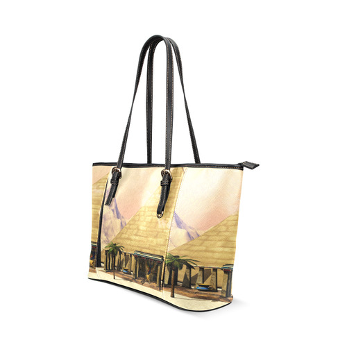 Awesome egyptian temple Leather Tote Bag/Small (Model 1640)