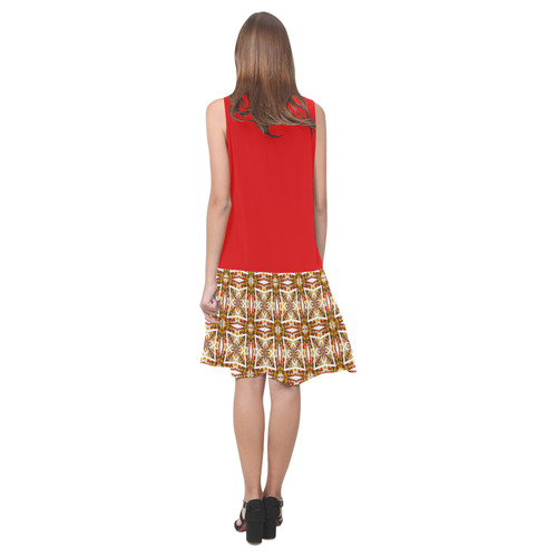 Red and Topaz Geometric Pattern Sleeveless Splicing Shift Dress(Model D17)