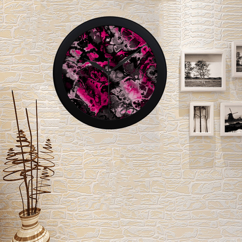 hot pink and black Circular Plastic Wall clock