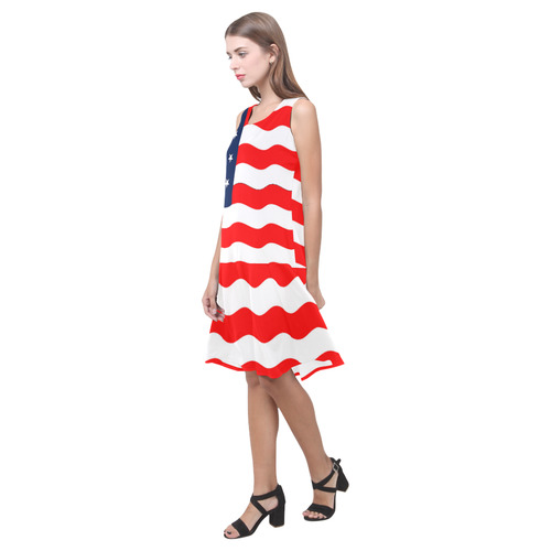Wavy American Flag Sleeveless Splicing Shift Dress(Model D17)