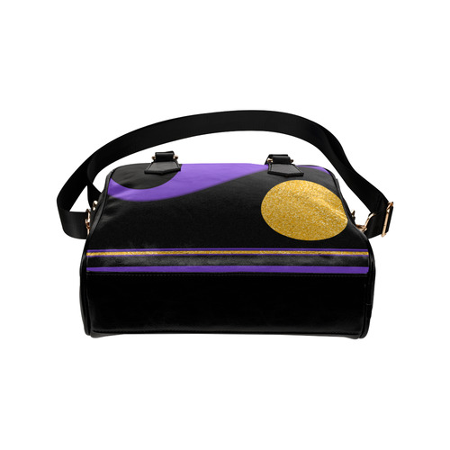 BORDER Black Gold WAVE STRIPES DOTS Shoulder Handbag (Model 1634)