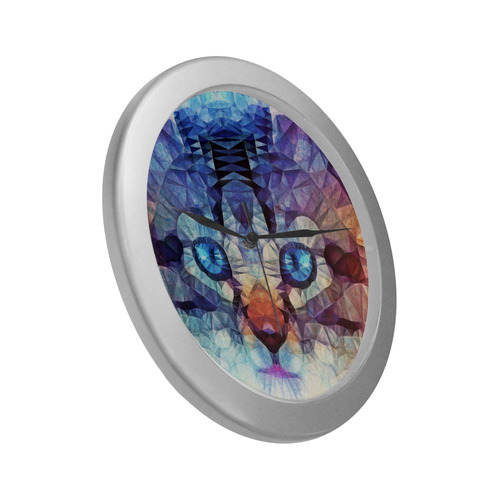 abstract kitten, cat Silver Color Wall Clock