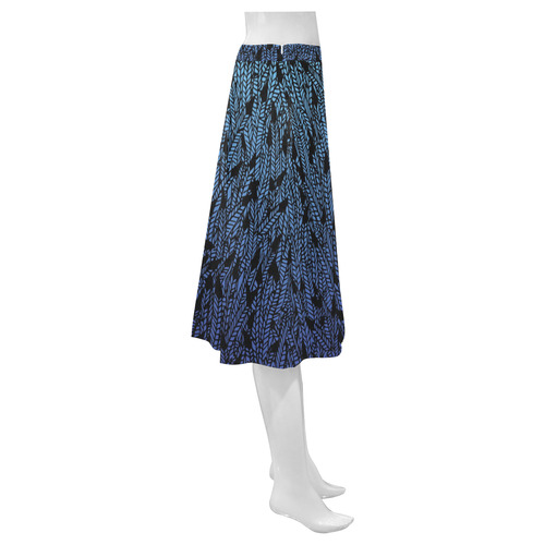 blue ombre black feather pattern Mnemosyne Women's Crepe Skirt (Model D16)