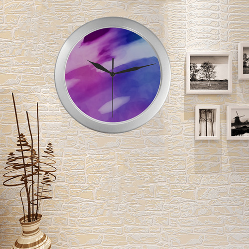 watercolor Hues Silver Color Wall Clock
