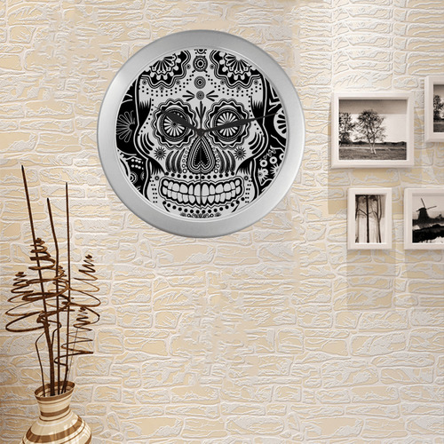 sugar skull Silver Color Wall Clock