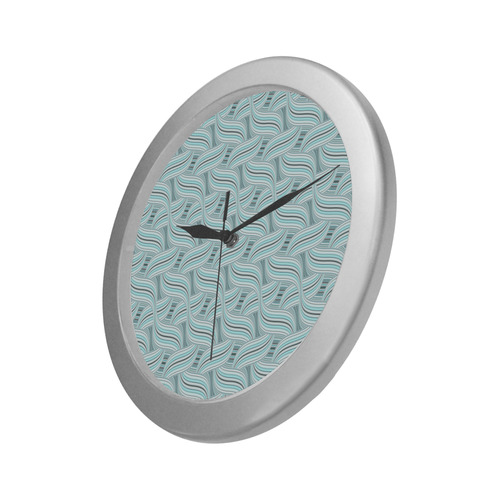 teal and gray vintage pattern Silver Color Wall Clock