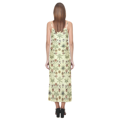 Summer flowers and grasses vintage William Morris pattern V-Neck Open Fork Long Dress(Model D18)