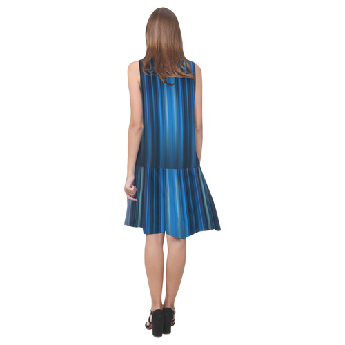 Brillant Blue Black Vertical Stripes Sleeveless Splicing Shift Dress(Model D17)
