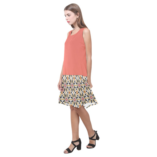 Coral and Floral Quilt Pattern Sleeveless Splicing Shift Dress(Model D17)