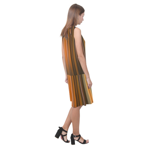 Orange Black Green Vertical Stripes Sleeveless Splicing Shift Dress(Model D17)