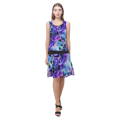 Nocturnal Garden Sleeveless Splicing Shift Dress(Model D17)