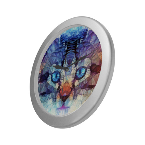 abstract kitten, cat Silver Color Wall Clock