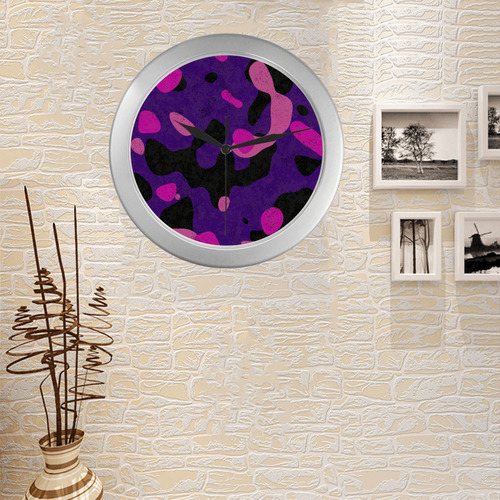 purplepinkcamo Silver Color Wall Clock