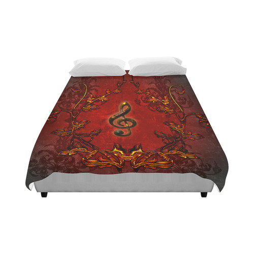 Music, clef and red floral elements Duvet Cover 86"x70" ( All-over-print)