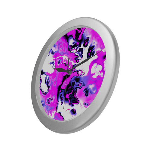 pink purple white abstract Silver Color Wall Clock