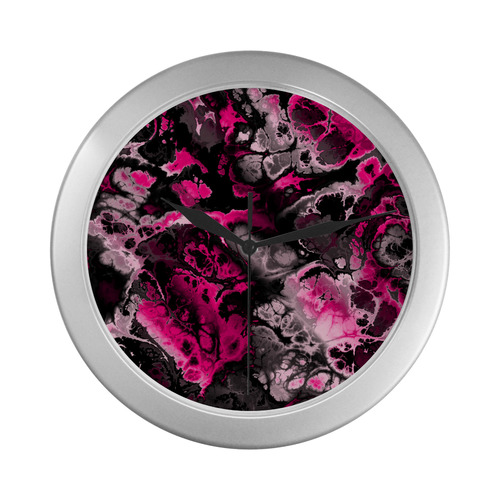 hot pink and black Silver Color Wall Clock