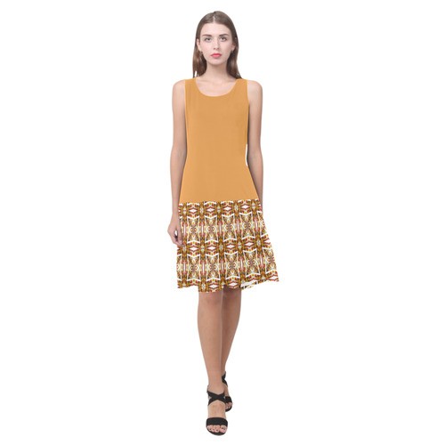 Butterscotch and Topaz Geometric Pattern Sleeveless Splicing Shift Dress(Model D17)