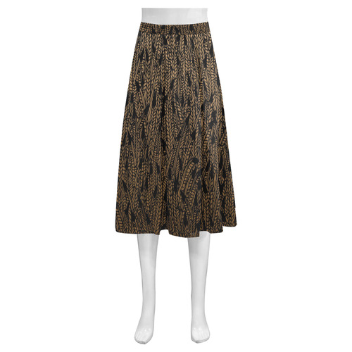 brown ombre feathers pattern black Mnemosyne Women's Crepe Skirt (Model D16)