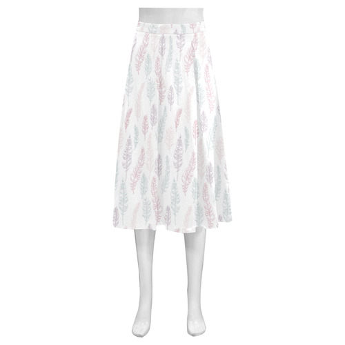 soft pink blue whimsical feather leaves pattern Mnemosyne Women's Crepe Skirt (Model D16)