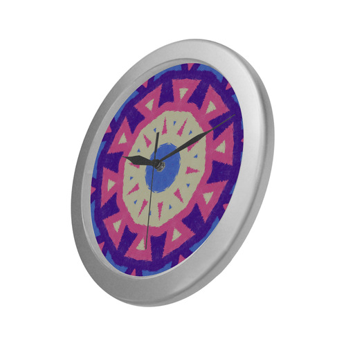 pinkwhitepurpleblue2 Silver Color Wall Clock