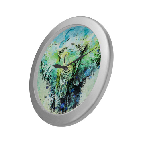 watercolor elephant Silver Color Wall Clock