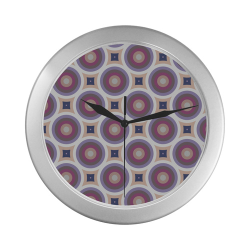purple circles Silver Color Wall Clock