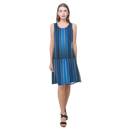 Brillant Blue Black Vertical Stripes Sleeveless Splicing Shift Dress(Model D17)
