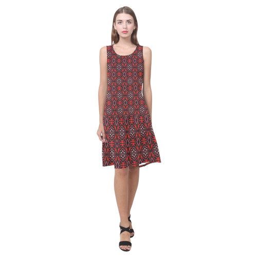 Red Geometric Pattern Sleeveless Splicing Shift Dress(Model D17)