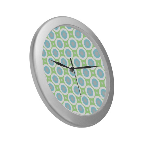 vintage blue and green pattern Silver Color Wall Clock