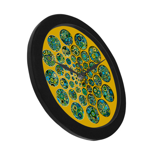 Flower Power CIRCLE Dots in Dots cyan yellow black Circular Plastic Wall clock