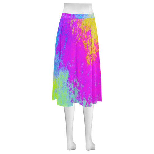 Grunge Radial Gradients Red Yellow Pink Cyan Green Mnemosyne Women's Crepe Skirt (Model D16)