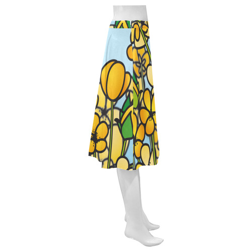 buttercup flower field yellow floral arrangement Mnemosyne Women's Crepe Skirt (Model D16)