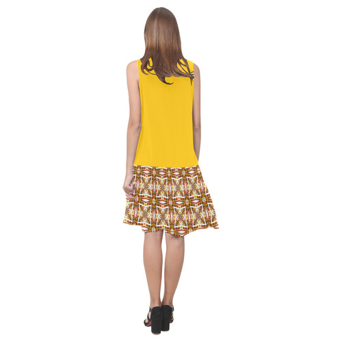 Yellow and Topaz Geometric Pattern Sleeveless Splicing Shift Dress(Model D17)