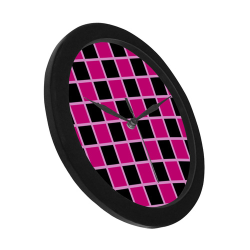 pink and black checkerboard pattern Circular Plastic Wall clock