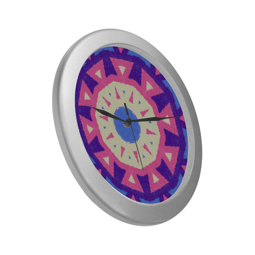 pinkwhitepurpleblue2 Silver Color Wall Clock