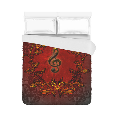 Music, clef and red floral elements Duvet Cover 86"x70" ( All-over-print)