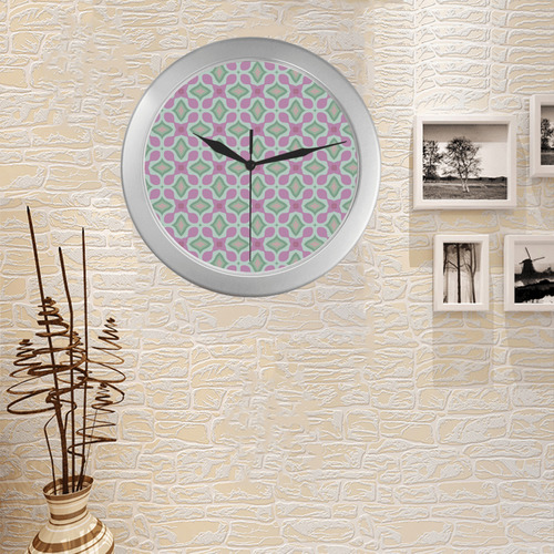 PINK AND GREEN Silver Color Wall Clock