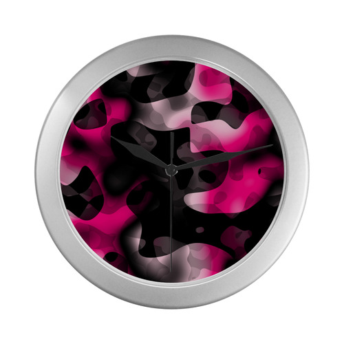 hot pink and black 2 Silver Color Wall Clock