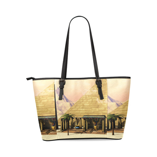 Awesome egyptian temple Leather Tote Bag/Small (Model 1640)