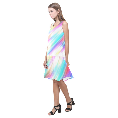 Rainbow Stripe Abstract Sleeveless Splicing Shift Dress(Model D17)